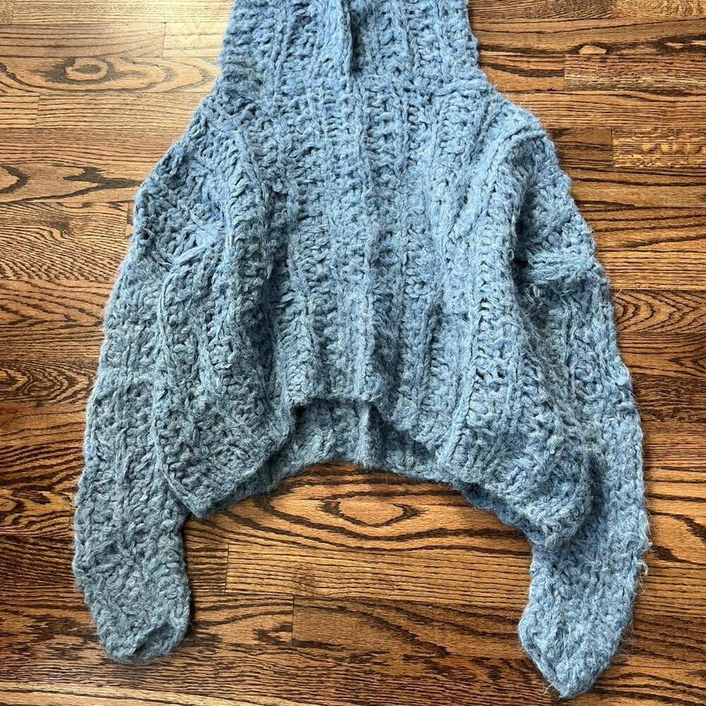 Blue hand knitted oversized wool cashmere turtleneck sweater